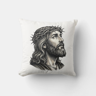 Vintage Engraving Crown of Thorns Portrait Design_ Cushion