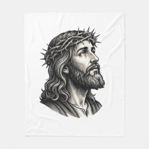 Vintage Engraving Crown of Thorns Portrait Design_ Fleece Blanket