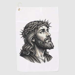Vintage Engraving Crown of Thorns Portrait Design_ Golf Towel