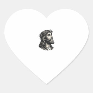 Vintage Engraving Crown of Thorns Portrait Design_ Heart Sticker