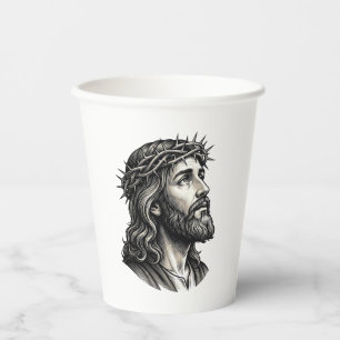 Vintage Engraving Crown of Thorns Portrait Design_ Paper Cups