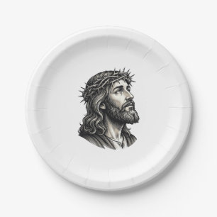Vintage Engraving Crown of Thorns Portrait Design_ Paper Plate
