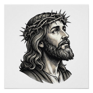 Vintage Engraving Crown of Thorns Portrait Design_ Poster