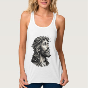 Vintage Engraving Crown of Thorns Portrait Design_ Singlet