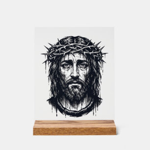Vintage Engraving Crown of Thorns Sacred Portrait  Acrylic Sign