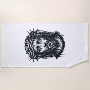Vintage Engraving Crown of Thorns Sacred Portrait Beach Towel