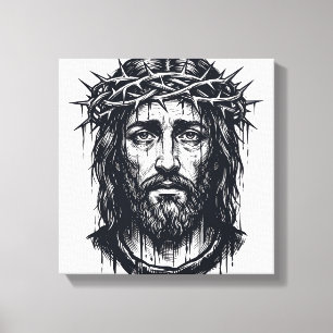 Vintage Engraving Crown of Thorns Sacred Portrait  Canvas Print