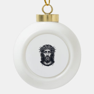 Vintage Engraving Crown of Thorns Sacred Portrait  Ceramic Ball Christmas Ornament