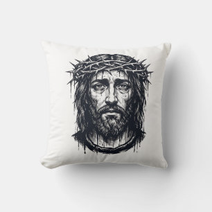 Vintage Engraving Crown of Thorns Sacred Portrait Cushion