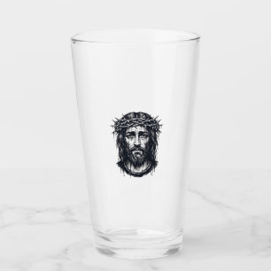 Vintage Engraving Crown of Thorns Sacred Portrait  Glass