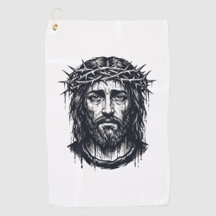 Vintage Engraving Crown of Thorns Sacred Portrait  Golf Towel