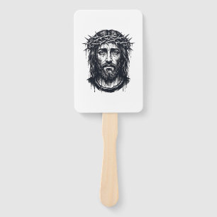 Vintage Engraving Crown of Thorns Sacred Portrait Hand Fan
