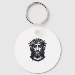 Vintage Engraving Crown of Thorns Sacred Portrait Key Ring