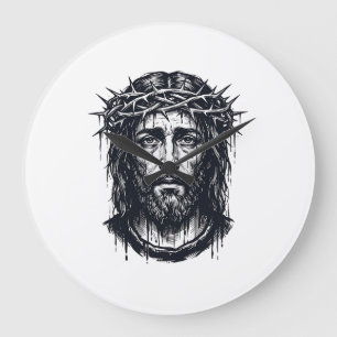 Vintage Engraving Crown of Thorns Sacred Portrait  Large Clock