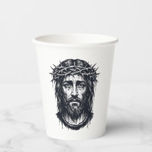 Vintage Engraving Crown of Thorns Sacred Portrait Paper Cups