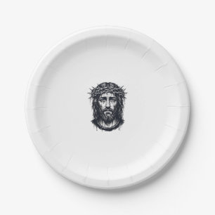 Vintage Engraving Crown of Thorns Sacred Portrait Paper Plate