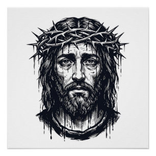 Vintage Engraving Crown of Thorns Sacred Portrait Poster