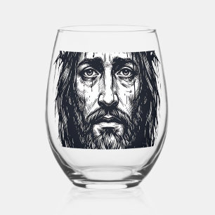 Vintage Engraving Crown of Thorns Sacred Portrait  Stemless Wine Glass