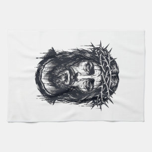 Vintage Engraving Crown of Thorns Sacred Portrait  Tea Towel