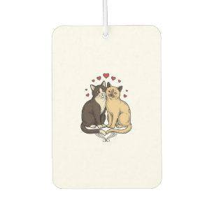 Vintage Engraving Cute Cat Couple Love Design_1 Car Air Freshener
