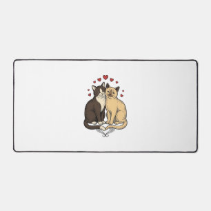 Vintage Engraving Cute Cat Couple Love Design_1 Desk Mat