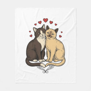 Vintage Engraving Cute Cat Couple Love Design_1 Fleece Blanket
