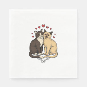 Vintage Engraving Cute Cat Couple Love Design_1 Napkin
