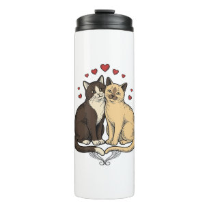 Vintage Engraving Cute Cat Couple Love Design_1 Thermal Tumbler