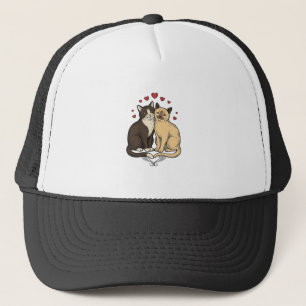 Vintage Engraving Cute Cat Couple Love Design_1 Trucker Hat