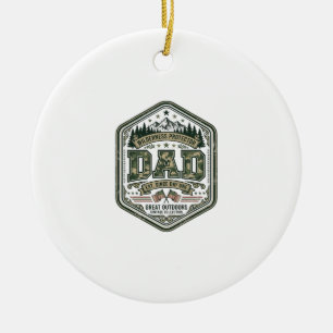 Vintage Engraving Dad Mountain Badge Shirt Design_ Ceramic Tree Decoration