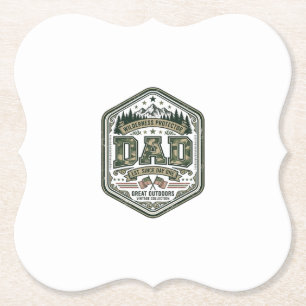 Vintage Engraving Dad Mountain Badge Shirt Design_ Paper Coaster