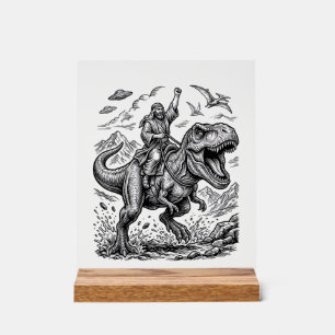 Vintage Engraving Dinosaur Rider Graphic Tee_1 Acrylic Sign