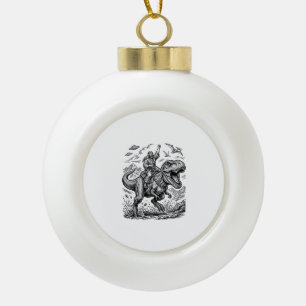Vintage Engraving Dinosaur Rider Graphic Tee_1 Ceramic Ball Christmas Ornament