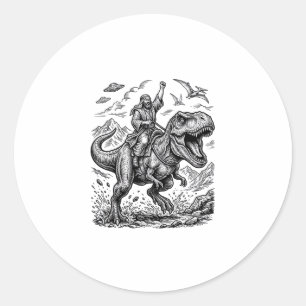 Vintage Engraving Dinosaur Rider Graphic Tee_1 Classic Round Sticker