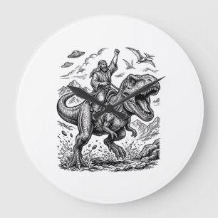 Vintage Engraving Dinosaur Rider Graphic Tee_1 Large Clock