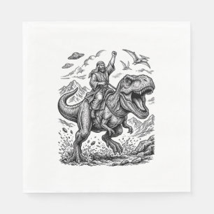 Vintage Engraving Dinosaur Rider Graphic Tee_1 Napkin