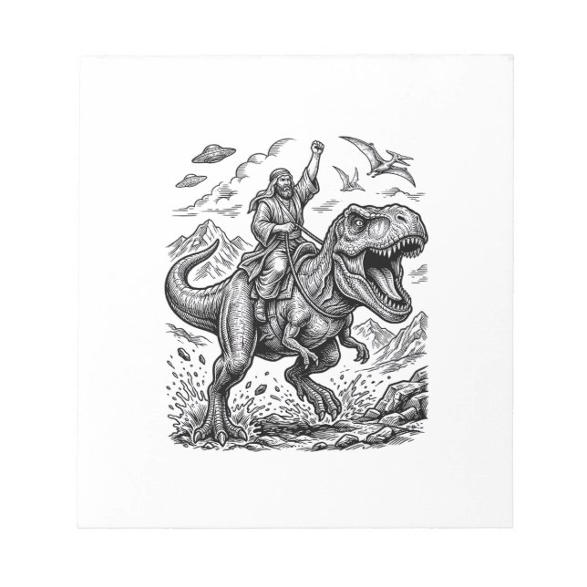 Vintage Engraving Dinosaur Rider Graphic Tee_1 Notepad (Front)