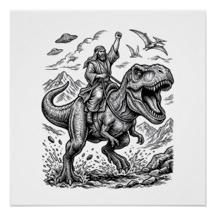 Vintage Engraving Dinosaur Rider Graphic Tee_1 Poster