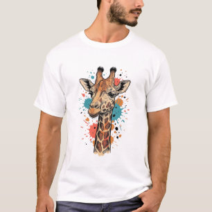 Vintage Engraving Giraffe Art White Shirt Design (