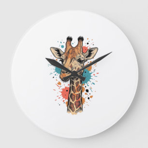 Vintage Engraving Giraffe Art White Shirt Design ( Large Clock