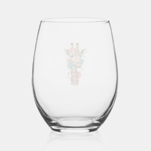 Vintage Engraving Giraffe Art White Shirt Design ( Stemless Wine Glass
