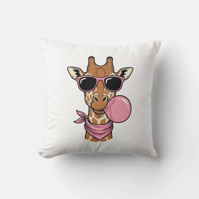 Vintage Engraving Giraffe Bubblegum Vector Design_ Cushion (Front)
