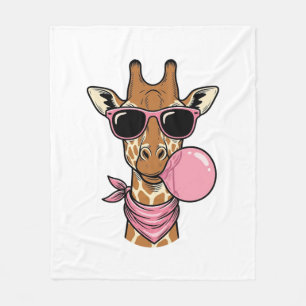 Vintage Engraving Giraffe Bubblegum Vector Design_ Fleece Blanket