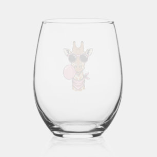 Vintage Engraving Giraffe Bubblegum Vector Design_ Stemless Wine Glass