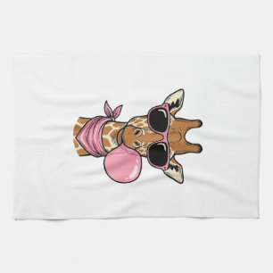 Vintage Engraving Giraffe Bubblegum Vector Design_ Tea Towel