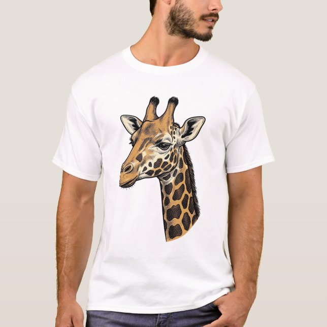Vintage Engraving Giraffe Portrait Shirt Design (7 (Front)