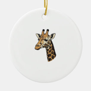 Vintage Engraving Giraffe Portrait Shirt Design (7 Ceramic Tree Decoration