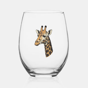 Vintage Engraving Giraffe Portrait Shirt Design (7 Stemless Wine Glass
