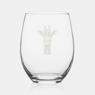 Vintage Engraving Giraffe Vector Art Design_1 Stemless Wine Glass