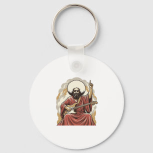 Vintage Engraving Guitarist Vector Art Shirt_1 Key Ring